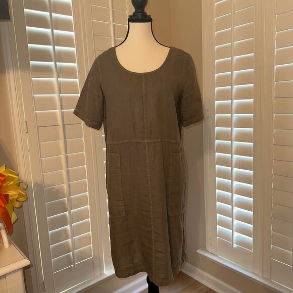 Adorable JJill (Pure Jill) Linen Dress in Olive Size SMALL - NEW - Picture 4 of 7